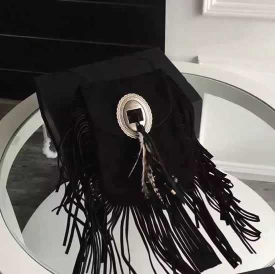 Replica Saint Laurent Anita Fringed Flat Bag In Black Suede Leather